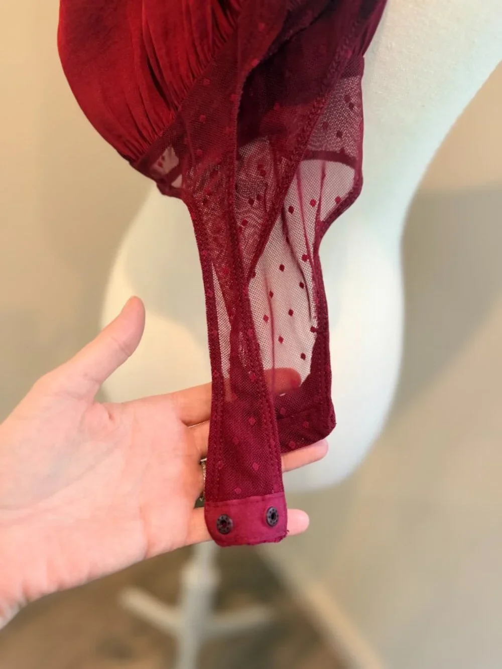 Free People Another Round Long Sleeve Bodysuit Burgundy Red Size XS